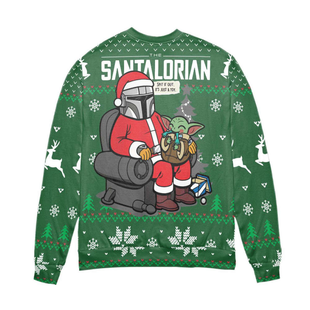 Star Wars Santalorian & Baby Yoda Snowflake Ugly Christmas Sweater – All Over Print 3D Sweater – Green