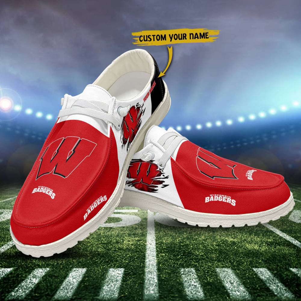 Wisconsin Badgers NCAA Personalized Hey Dude Sports Shoes – Custom Name Design Perfect Gift