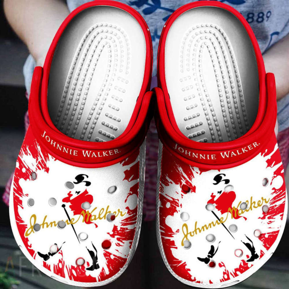 Johnnie Walker Logo Pattern Crocs Classic Clogs Shoes In Red White For Men Women And Kid