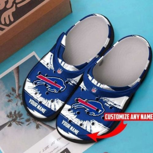 Buffalow Bills Logo Stripe Custom Name Crocs Classic Clogs Shoes In Blue White For Men Women And Kid