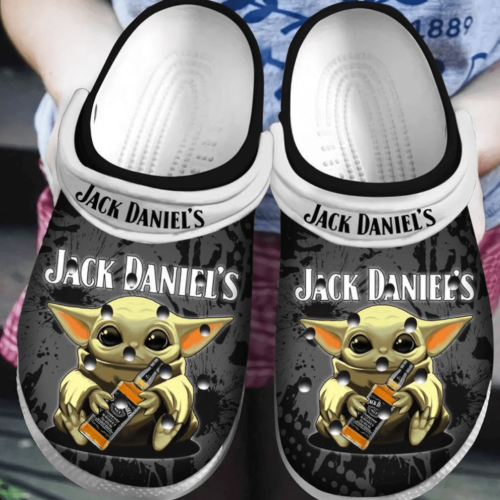 Jack Daniel’s Baby Yoda Pattern Crocs Classic Clogs Shoes In Black White For Men Women And Kid