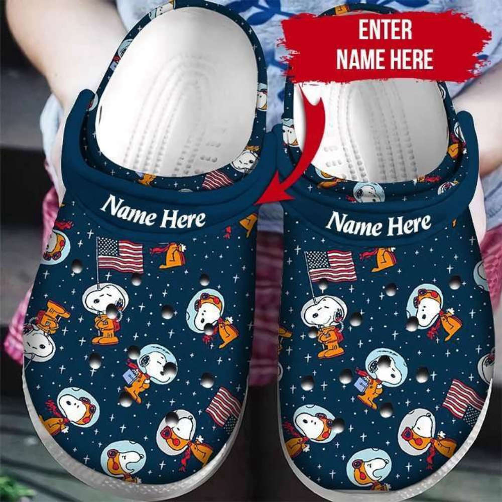 Personalized Snoopy Astronaut America Flag Patriot Crocs Crocband Clogs, Gift For Men Women