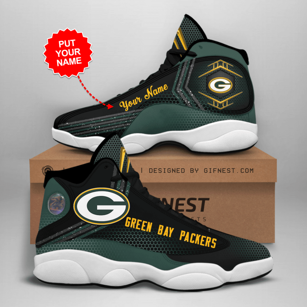 Green Bay Packers Custom Name Air Jordan 13 Sneakers, Best Gift For Men And Women