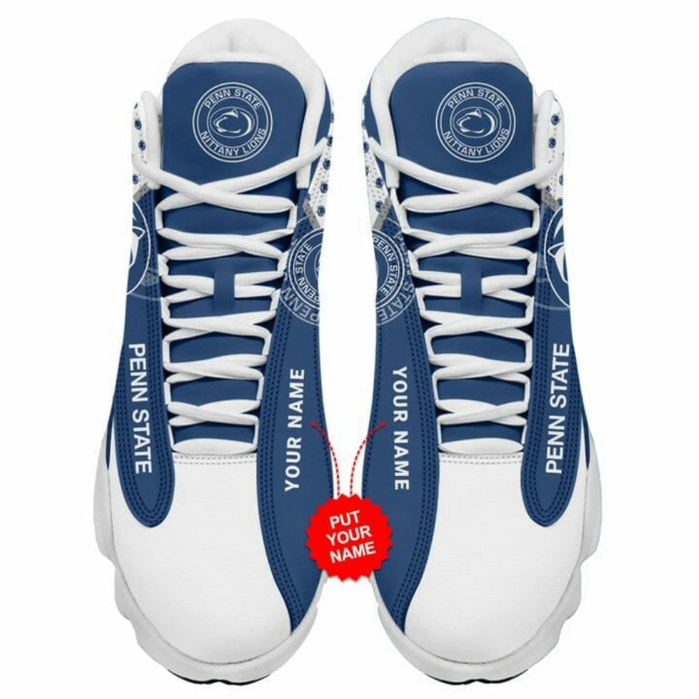 NCAA Penn State Nittany Lions Custom Name Blue White Air Jordan 13 Shoes, Best Gift For Men And Women