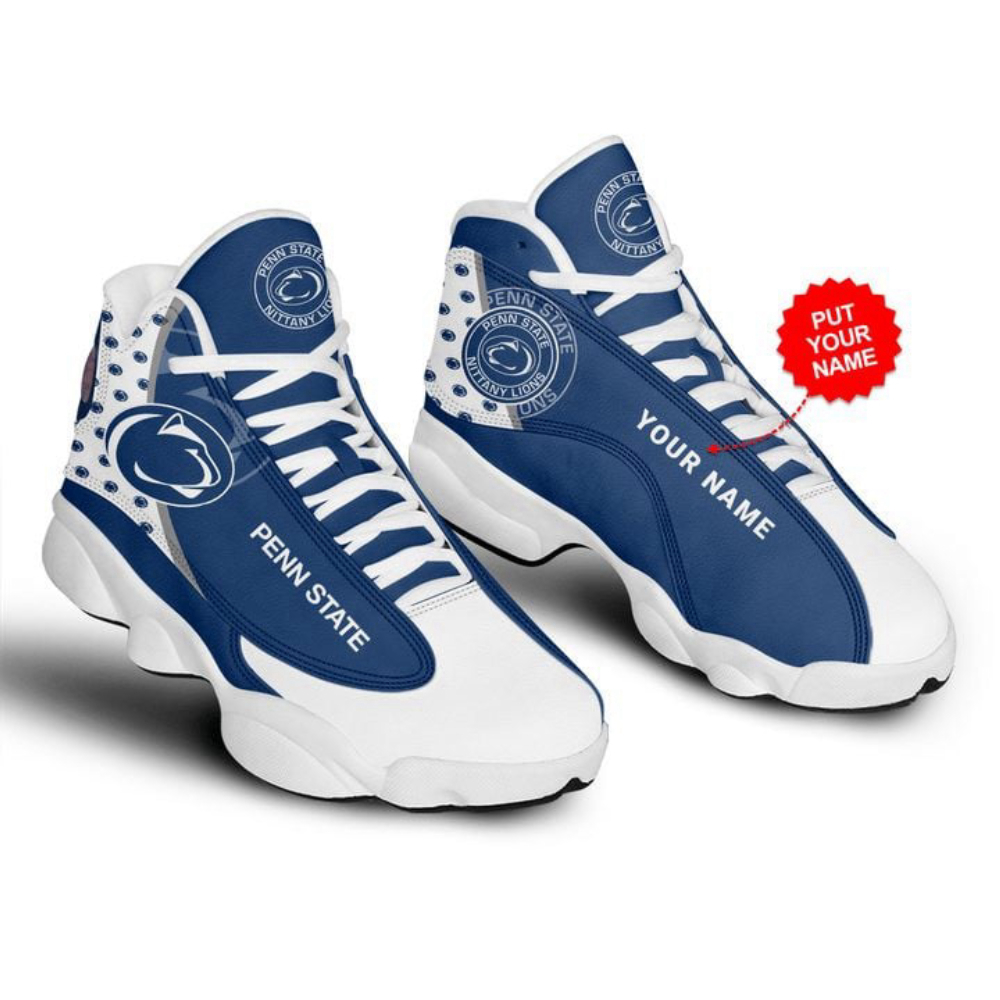 NCAA Penn State Nittany Lions Custom Name Blue White Air Jordan 13 Shoes, Best Gift For Men And Women