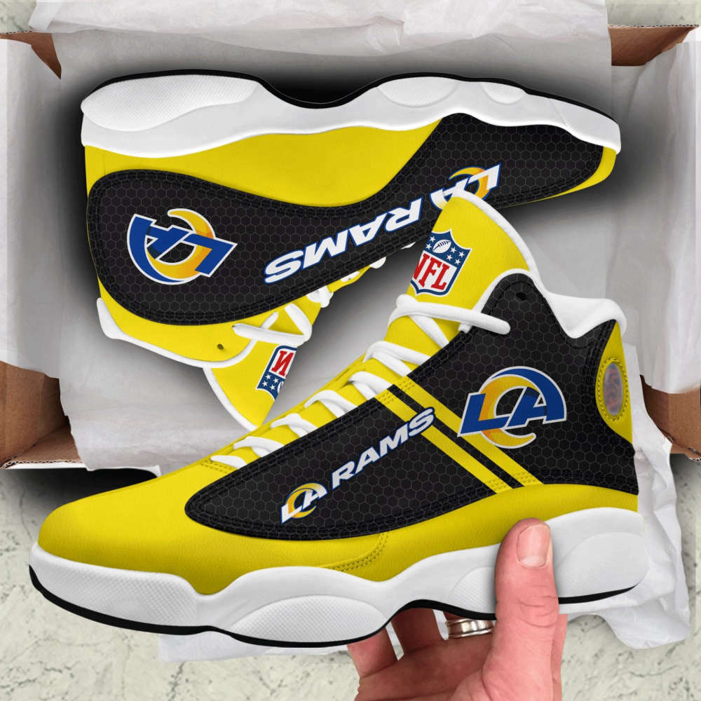 NFL Los Angeles Rams Yellow Black Stripes Air Jordan 13 Shoes, Best Gift For Men And Women