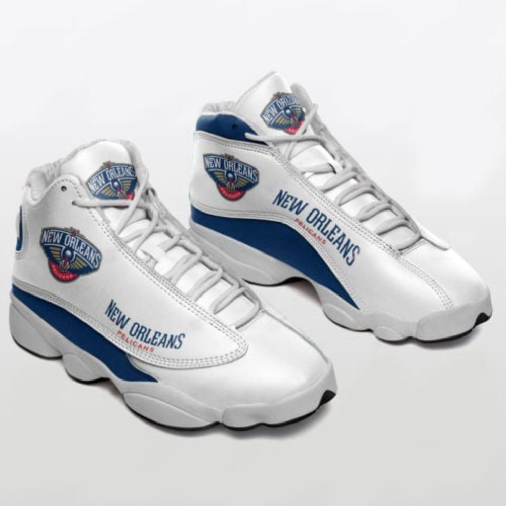 NBA New Orleans Pelicans White Navy Air Jordan 13 Shoes, Best Gift For Men And Women