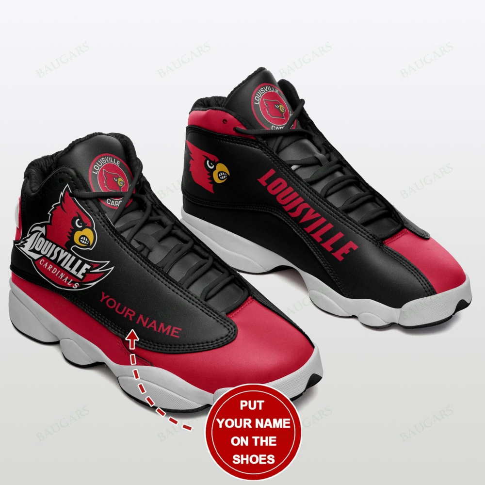 NCAA Louisville Cardinals Custom Name Black Red Air Jordan 13 Shoes, Best Gift For Men And Women