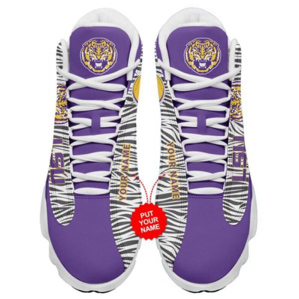 NCAA LSU Tigers Custom Name Number Camo Air Jordan 13 Sneakers, Gift For Men Women