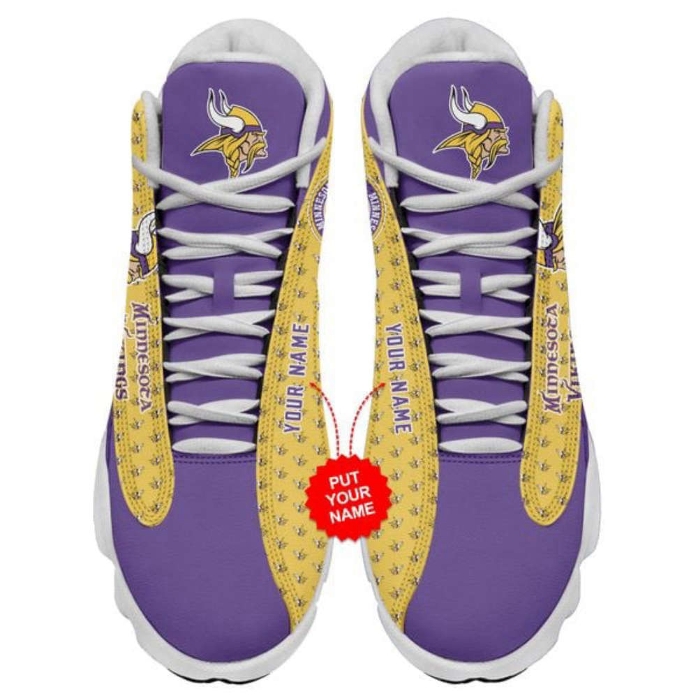 NFL Minnesota Vikings Custom Name Purple Yellow Air Jordan 13 Sneakers, For Men Women