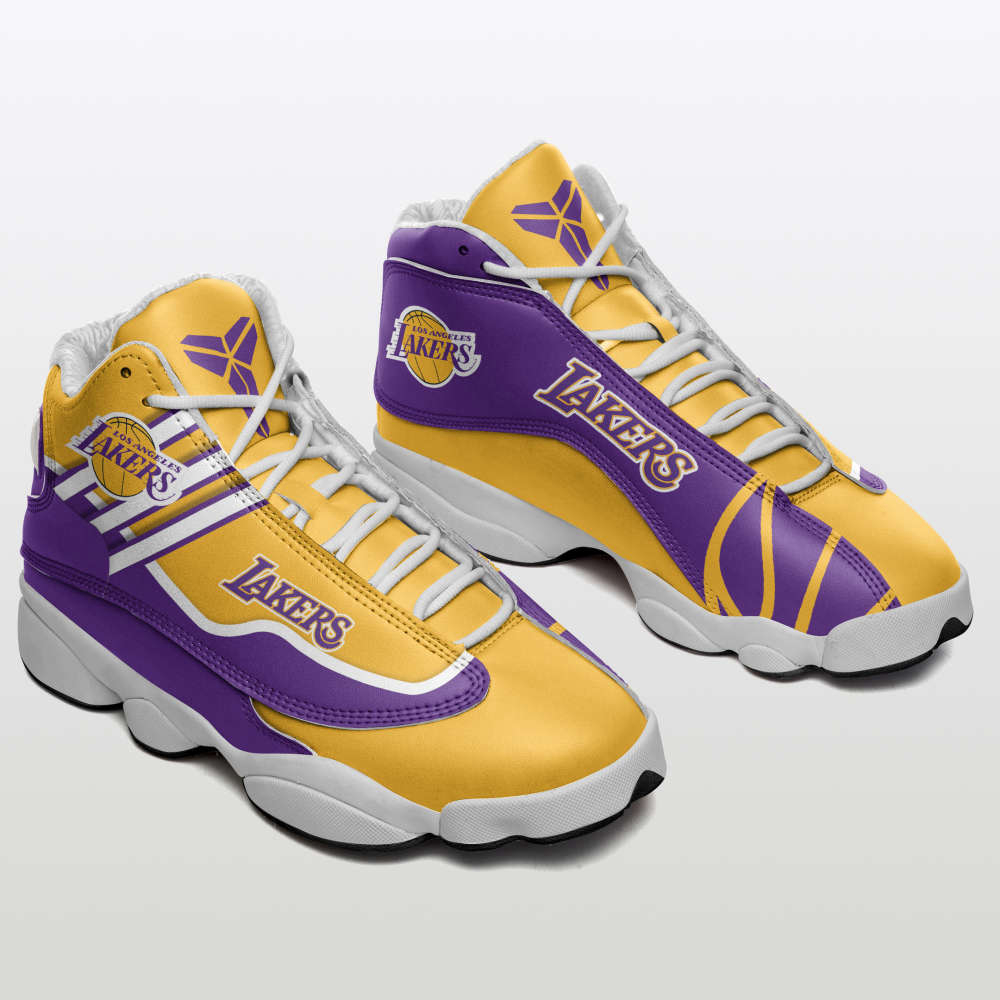 Los Angeles Lakers Custom Name Air Jordan 13 Sneakers. Best Gift For Men And Women