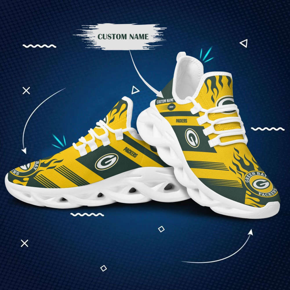 Green Bay Packers Custom Name Stripe 3D Max Soul Sneaker Shoes  Personalized Shoes For Men Women