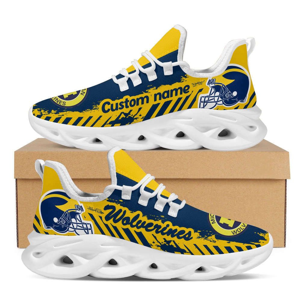 Personalized Name Michigan Wolverines American Football Team Helmet Max Soul Shoes For Fans