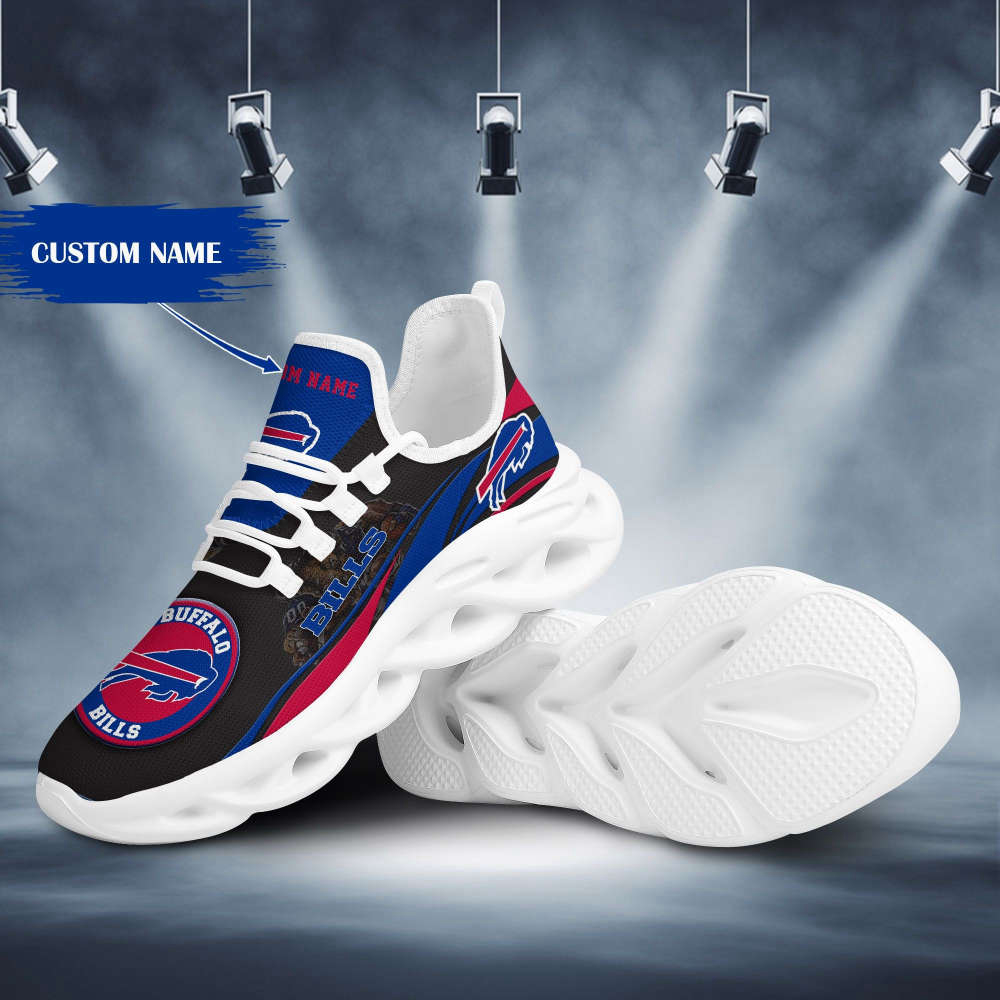 Buffalo Bills Mascot Shadow Logo Pattern Custom Name 3D Max Soul Sneaker Personalized Shoes For Men