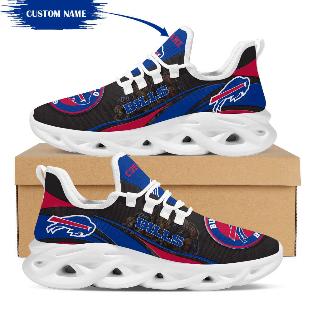 Buffalo Bills Mascot Shadow Logo Pattern Custom Name 3D Max Soul Sneaker Personalized Shoes For Men