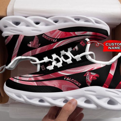 Atlanta Falcons Logo Color Stripe Pattern Custom Name 3D Max Soul Sneaker Shoes  Personalized Shoes For Men