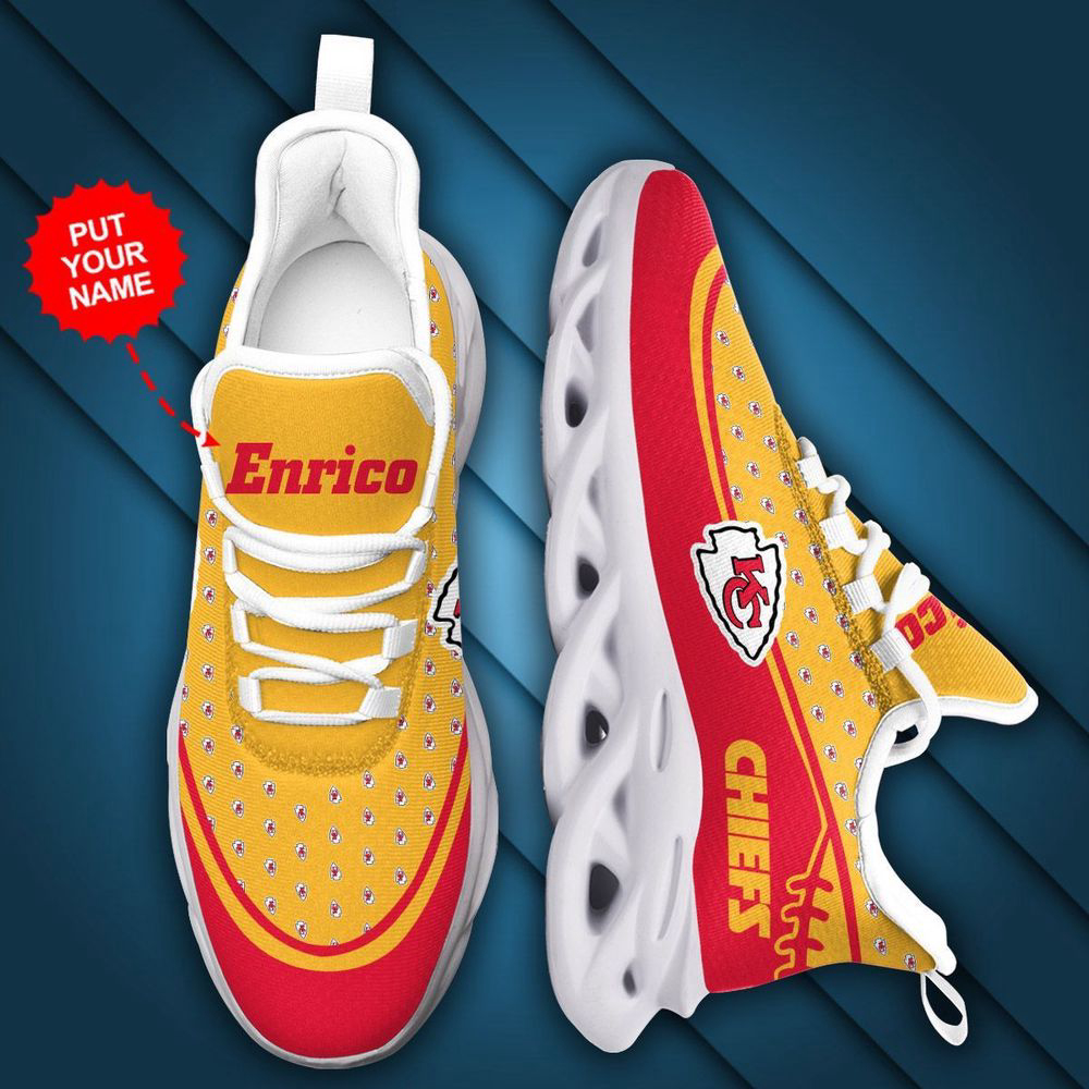 Kansas City Chiefs Pattern In Red And Yellow Custom Name 3D Max Soul Sneaker Shoes  Personalized Shoes For Men