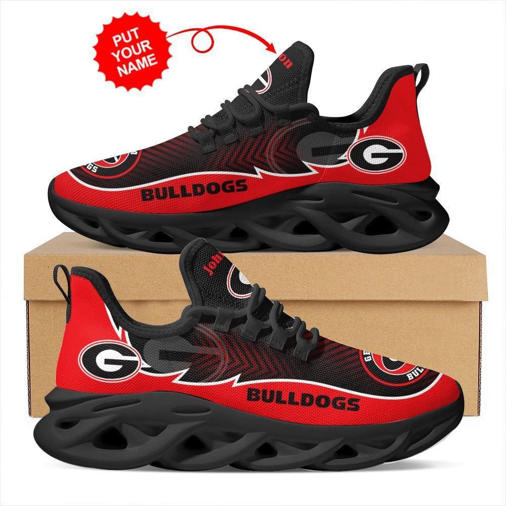 Georgia Bulldogs Logo Custom Name 3D Max Soul Sneaker Shoes In Red Black  Personalized Shoes For Men Women