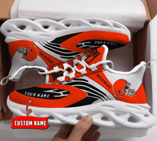 Cleveland Browns Curved Line Pattern Custom Name 3D Max Soul Sneaker Shoes  Personalized Shoes For Men Women