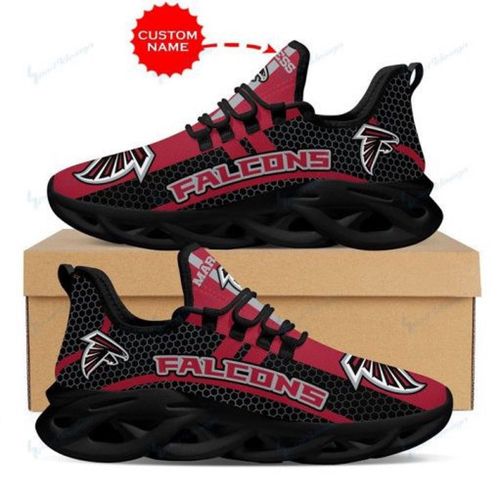 Atlanta Falcons Logo Custom Name Hexagon Pattern 3D Max Soul Sneaker Shoes  Personalized Shoes For Men Women