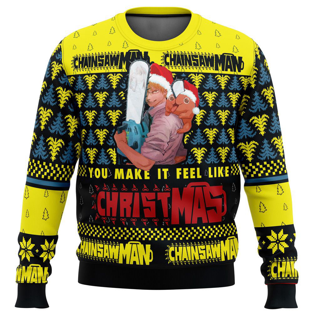 You Make It Fell Like Christmas Chainsaw Man Ugly Christmas Sweater, Gift For Men And Women