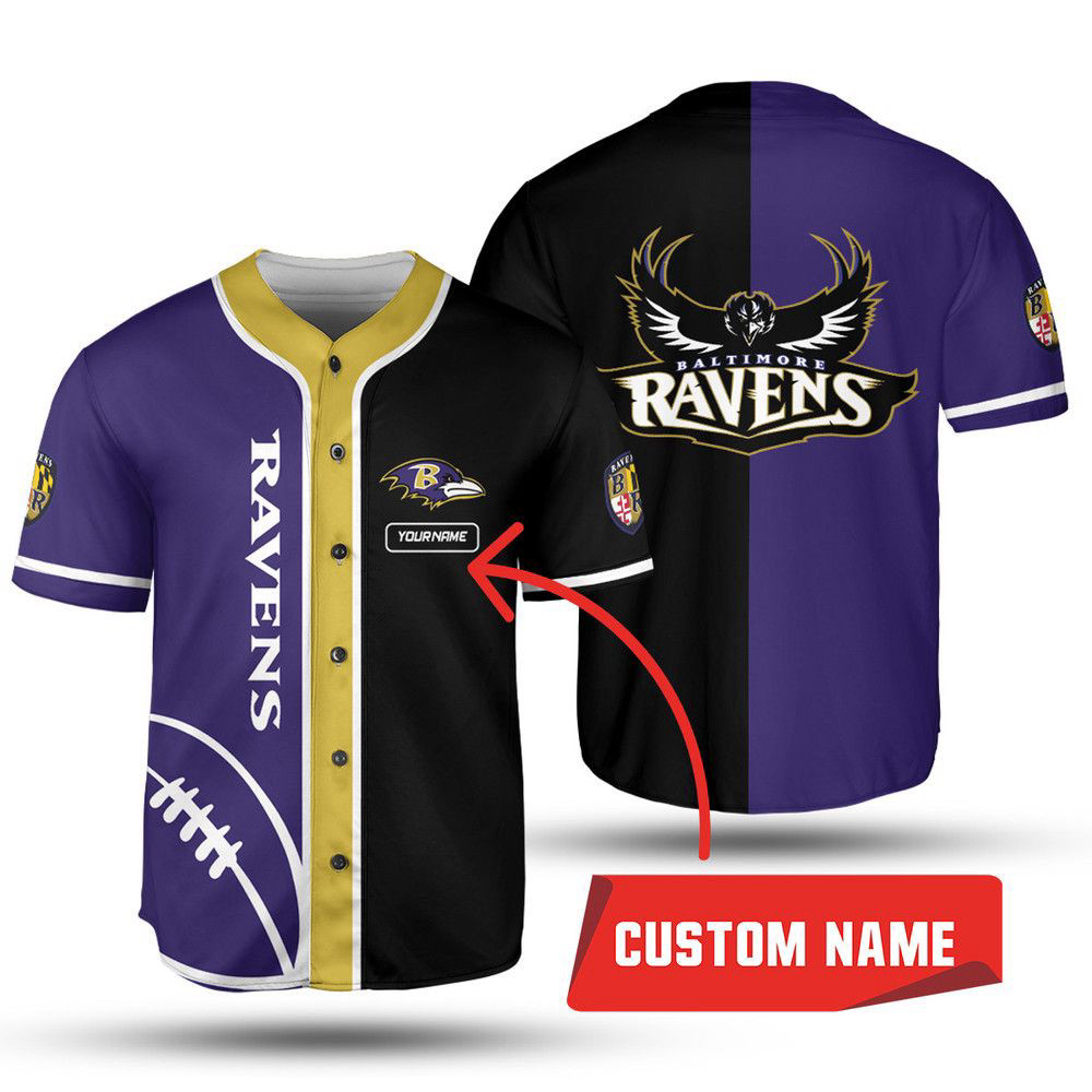 NFL Baltimore Ravens Custom Name Purple Black Baseball Jersey Unisex Shirt, Gift For Men And Women