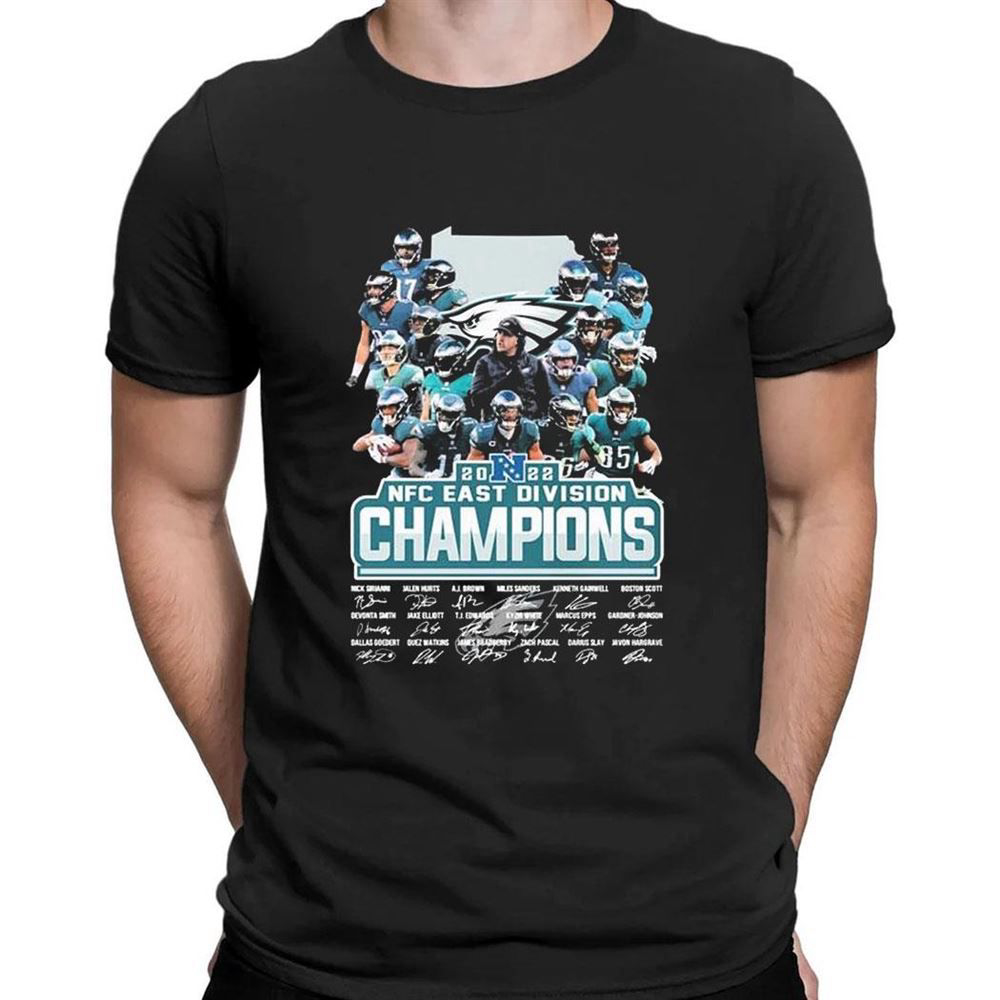 State Philadelphia Eagles 2022 Nfc East Division Champions Signatures T-shirt For Fans