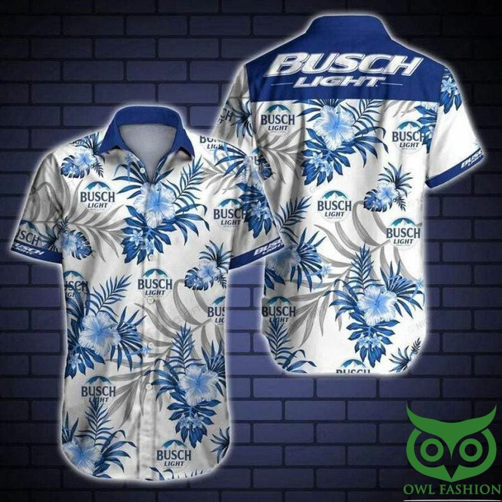 Busch Light White With Blue Leaves Hawaiian Shirt For Men Women