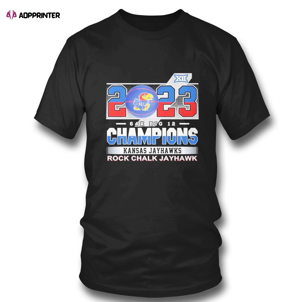 2023 64x Big 12 Champions Kansas Jayhawks Rock Chalk Jayhawk T-shirt For Fans