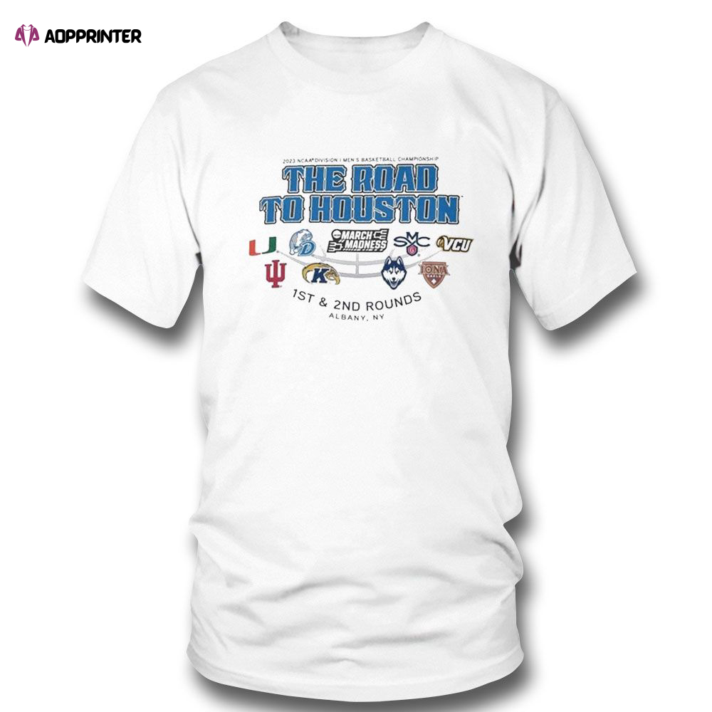 2023 Ncaa Division I Mens Basketball The Road To Houston March Madness 1st 2nd Rounds Albany T-shirt For Fans