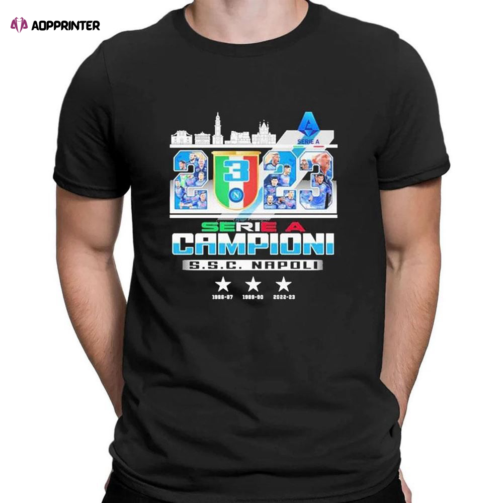 3x Ssc Napoli 2023 Serie A Campione Ditalia Skyline T-Shirt For Fans