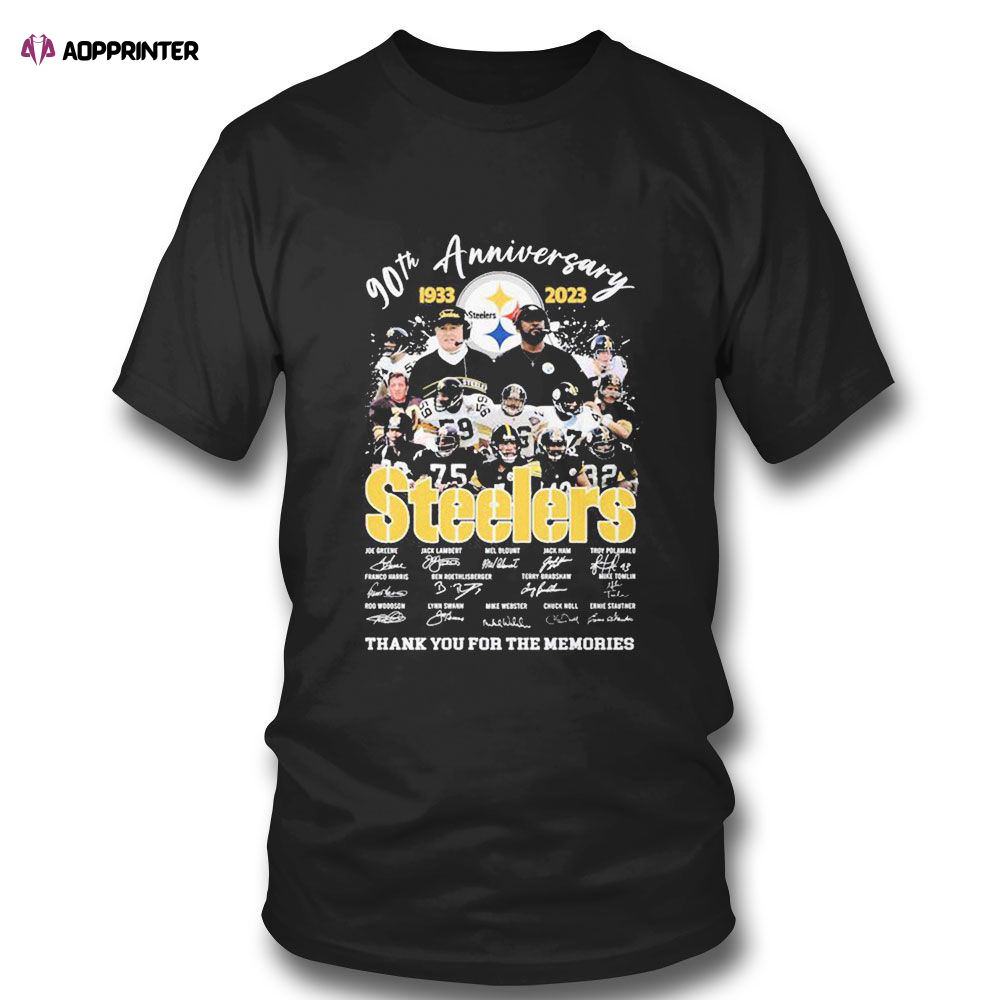 90th Anniversary 1933 2023 Steelers Signature Thank You For The Memories T-shirt For Fans