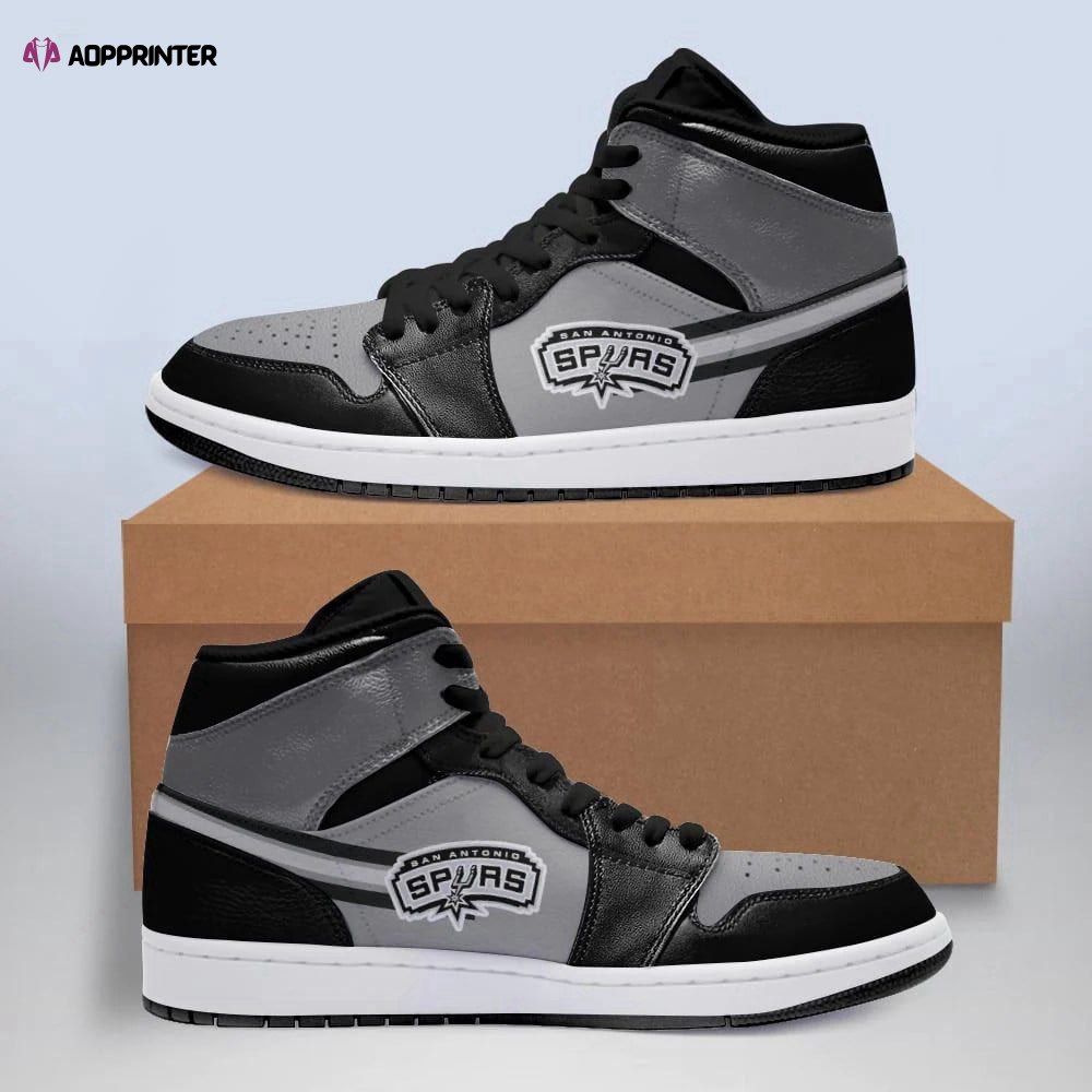 Air JD Hightop Shoes NBA San Antonio Spurs Black Silver Air Jordan 1 High Sneakers For Men  Women