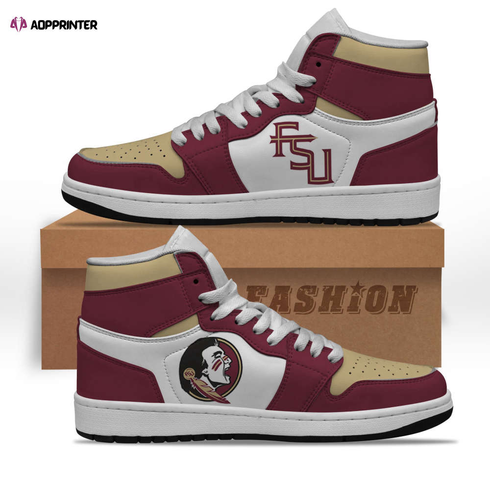 Air JD Hightop Shoes NCAA Florida State Seminoles Garnet Gold Air Jordan 1 High Sneakers For Men Women