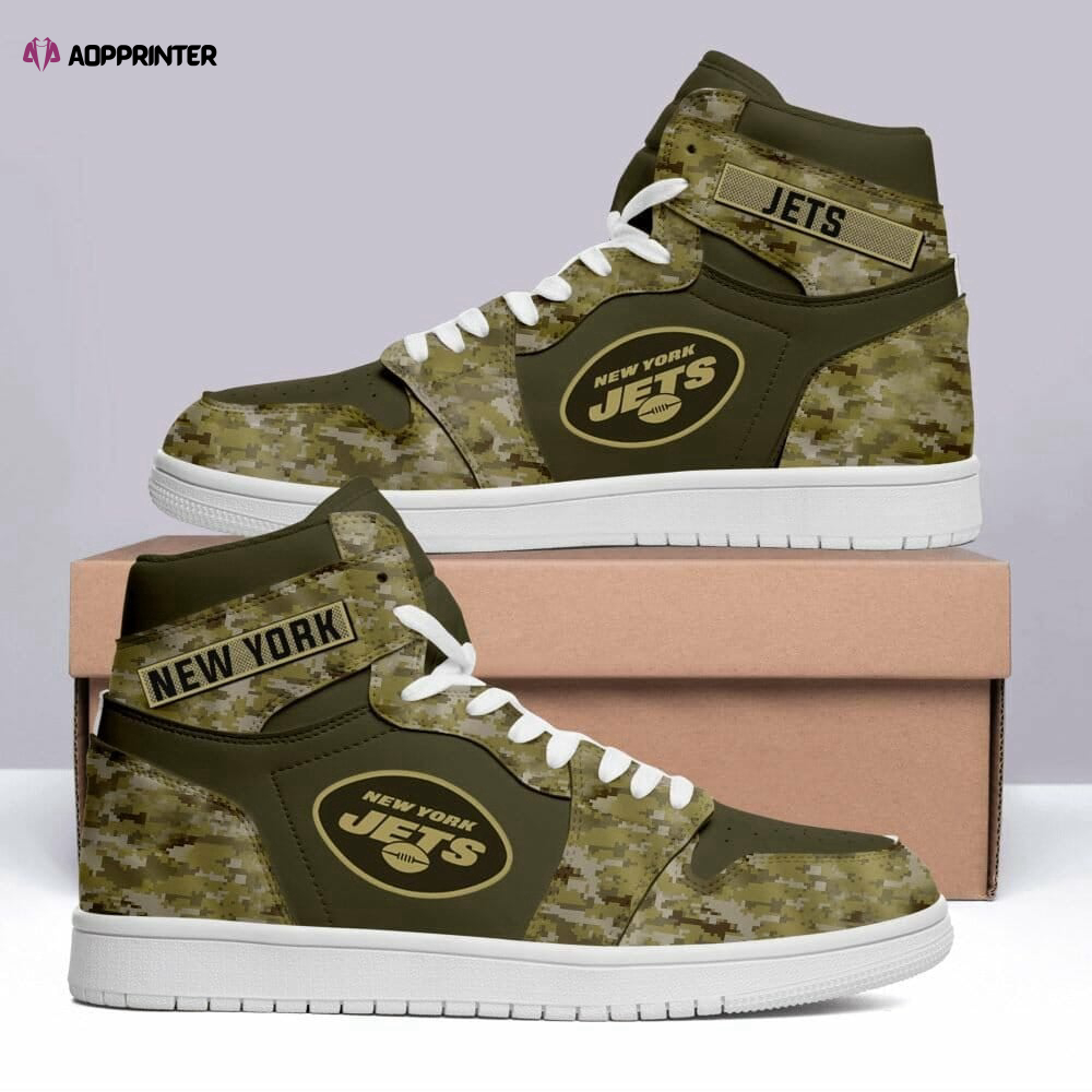 Air JD Hightop Shoes NFL New York Jets Camo Air Jordan 1 High Sneakers For Men