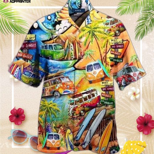 Amazing Happy As A Hippie In A WW Bus Unisex Hawaiian Shirt, Gift For Men And Women