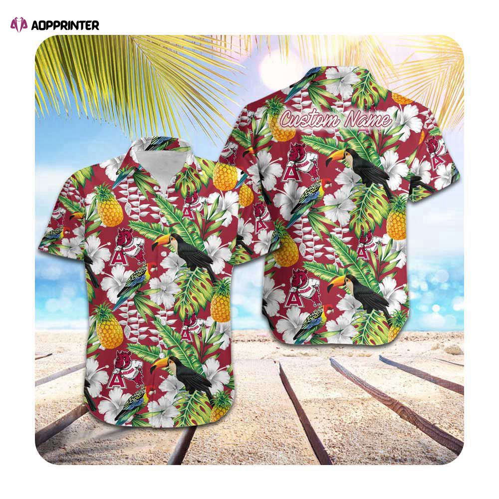 Arkansas Razorbacks Custom Name Parrot Floral Tropical Men Women Hawaii Shirt Summer Button Up Shirt For Men Women