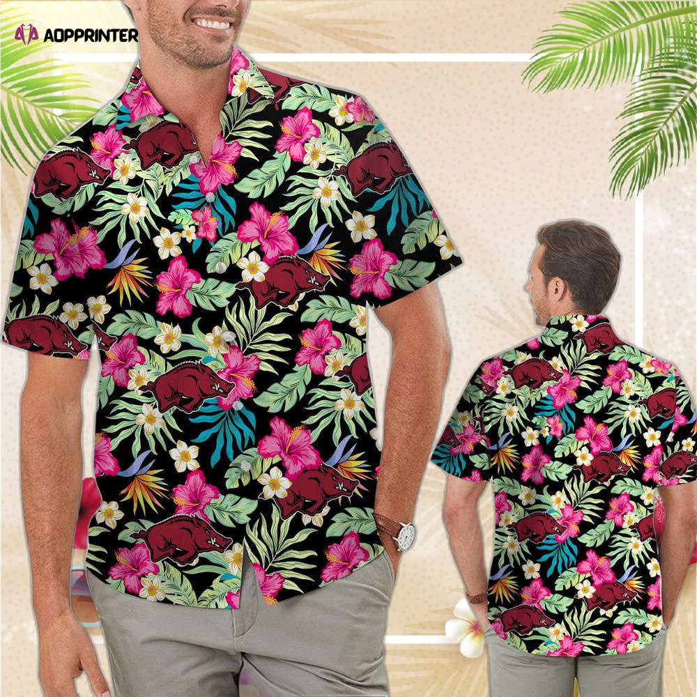 Arkansas Razorbacks Hibiscus Tropical Aloha Hawaiian Shirts