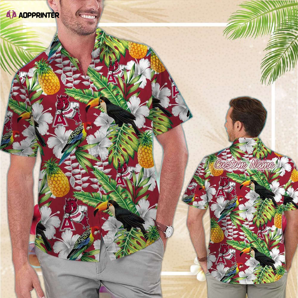 Arkansas Razorbacks Personalized Parrot Floral Tropical Aloha Hawaiian Shirts