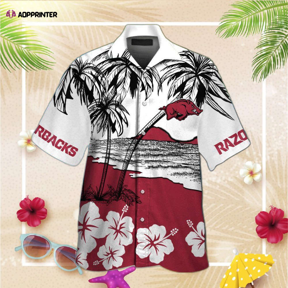 Arkansas Razorbacks Short Sleeve Button Up Tropical Aloha Hawaiian Shirt Set for Men Women Kids