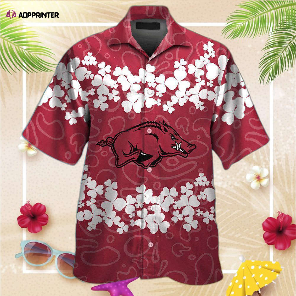 Arkansas Razorbacks Short Sleeve Button Up Tropical Aloha Hawaiian Shirt Set for Men Women Kids