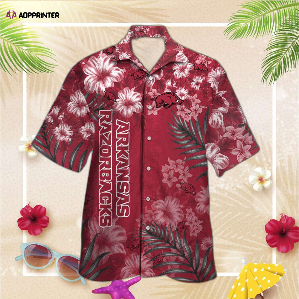 Arkansas Razorbacks Short Sleeve Button Up Tropical Aloha Hawaiian Shirt Set for Men Women Kids