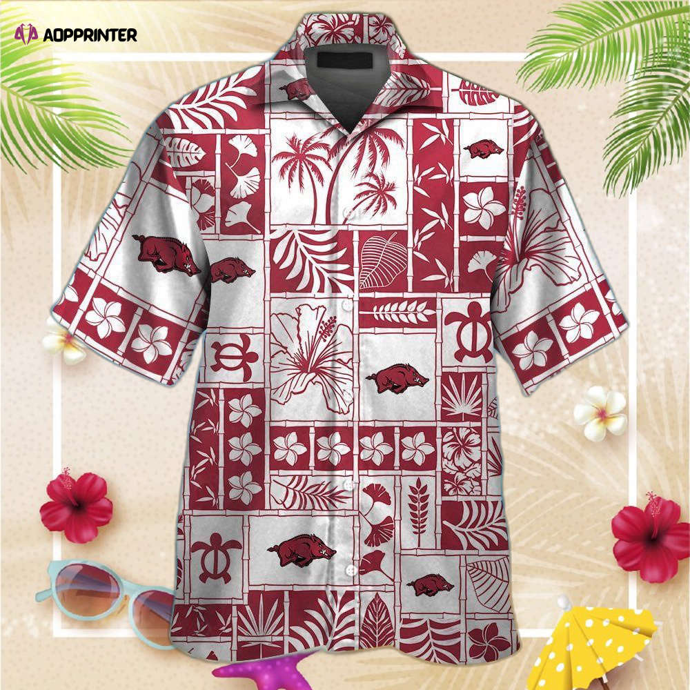 Arkansas Razorbacks Short Sleeve Button Up Tropical Aloha Hawaiian Shirt Set for Men Women Kids