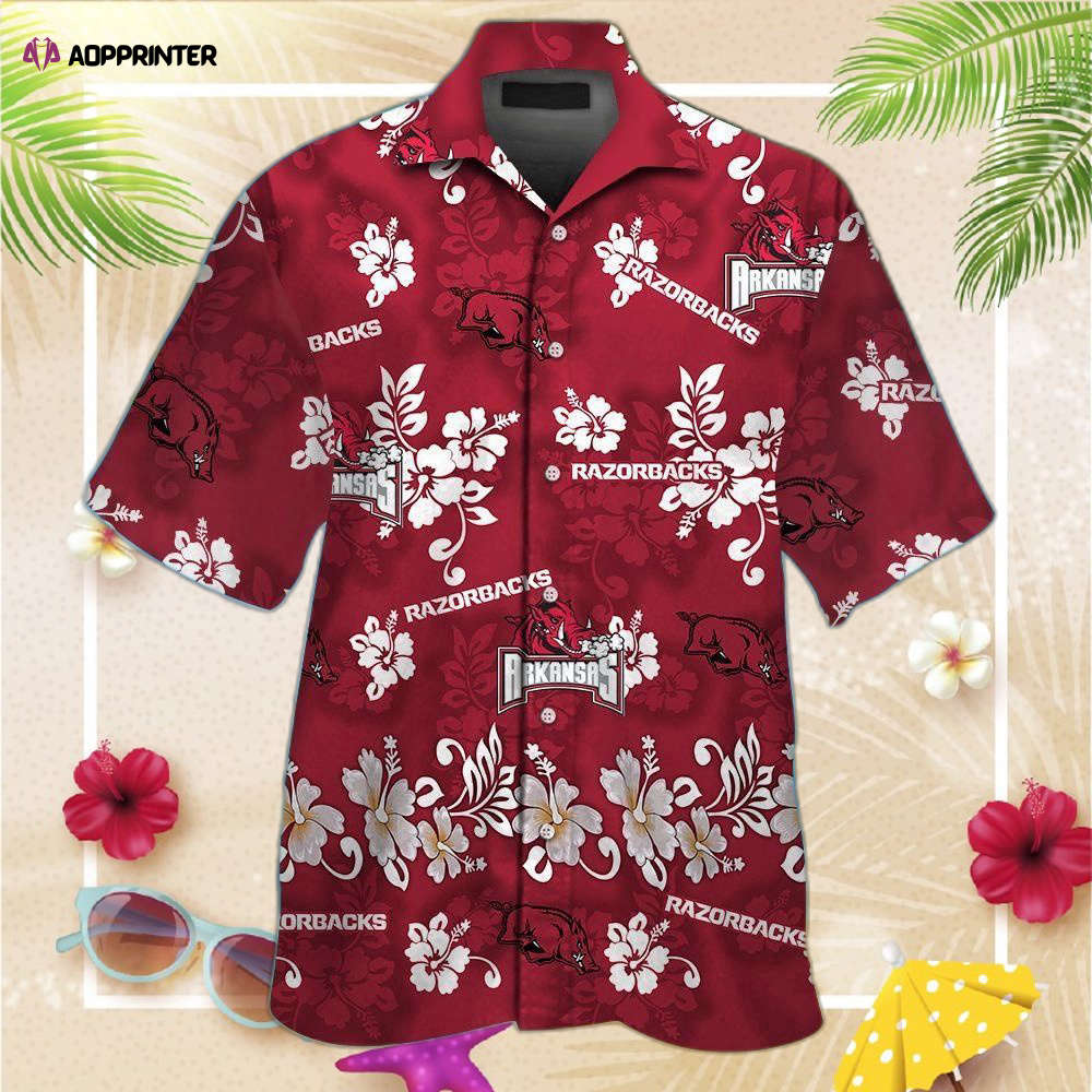 Arkansas Razorbacks Short Sleeve Button Up Tropical Aloha Hawaiian Shirt Set for Men Women Kids