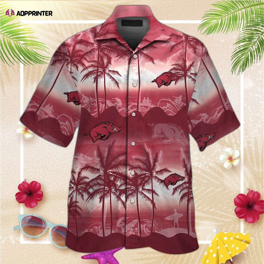 Arkansas Razorbacks Short Sleeve Button Up Tropical Aloha Hawaiian Shirt Set for Men Women Kids