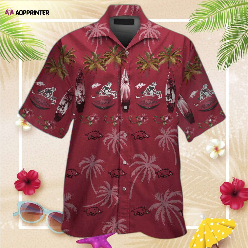 Arkansas Razorbacks Short Sleeve Button Up Tropical Aloha Hawaiian Shirt Set for Men Women Kids