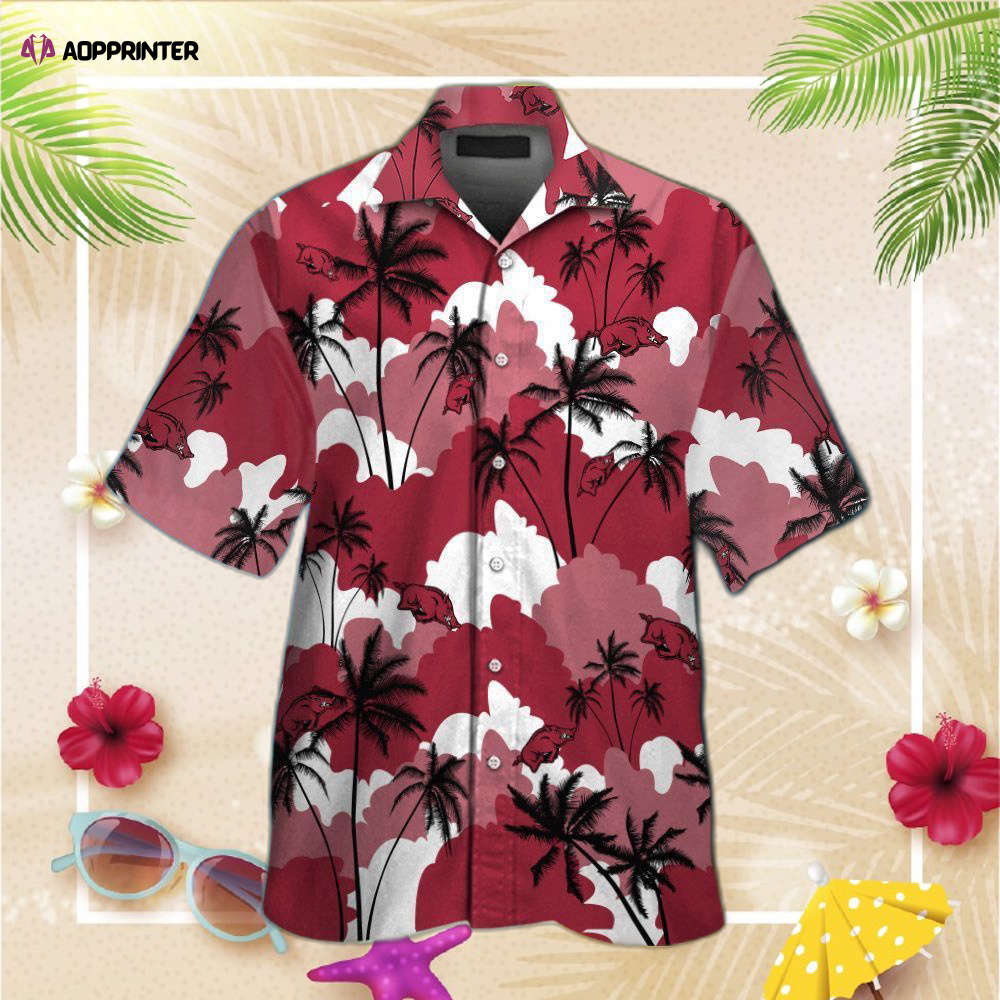 Arkansas Razorbacks Short Sleeve Button Up Tropical Aloha Hawaiian Shirt Set for Men Women Kids