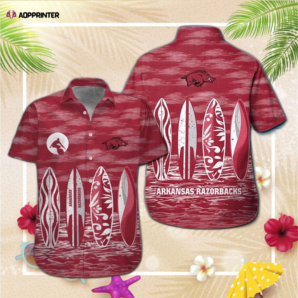 Arkansas Razorbacks Short Sleeve Button Up Tropical Aloha Hawaiian Shirt Set for Men Women Kids