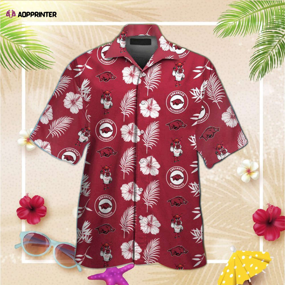 Arkansas Razorbacks Short Sleeve Button Up Tropical Aloha Hawaiian Shirt Set for Men Women Kids