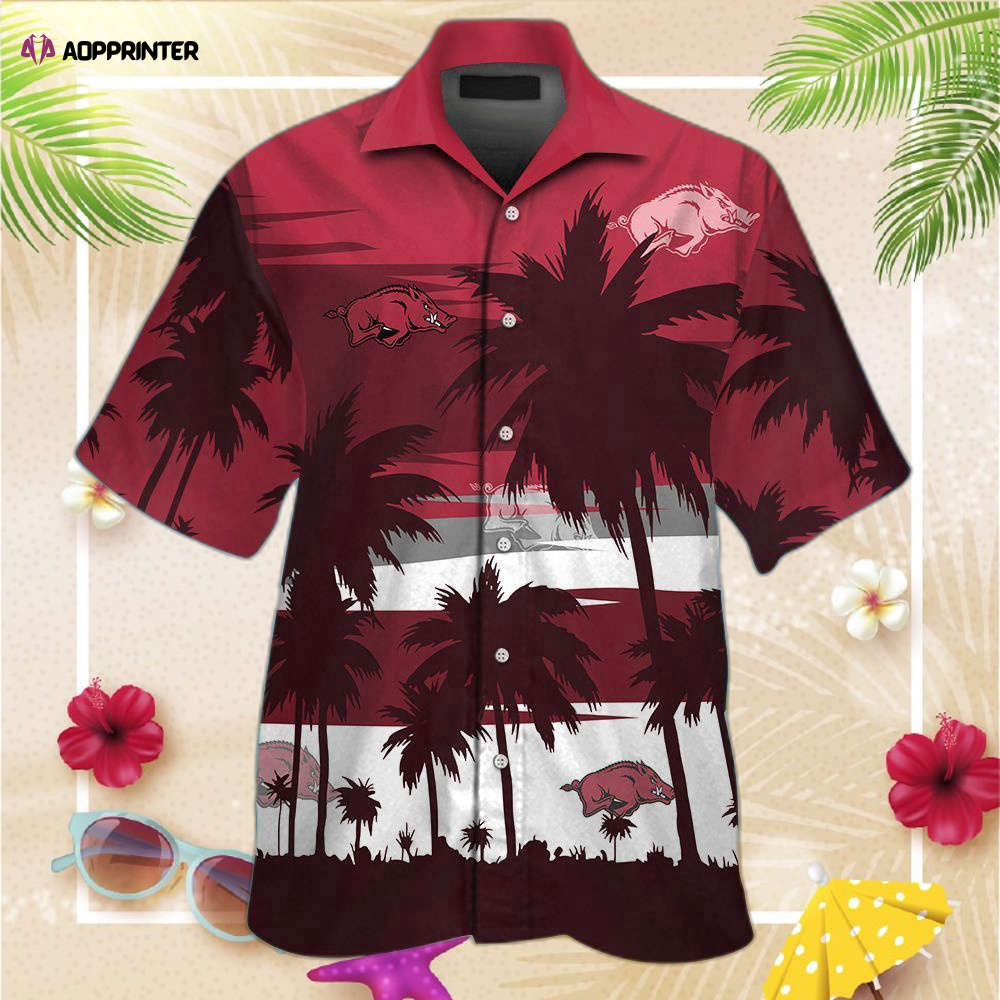 Arkansas Razorbacks Short Sleeve Button Up Tropical Aloha Hawaiian Shirt Set for Men Women Kids